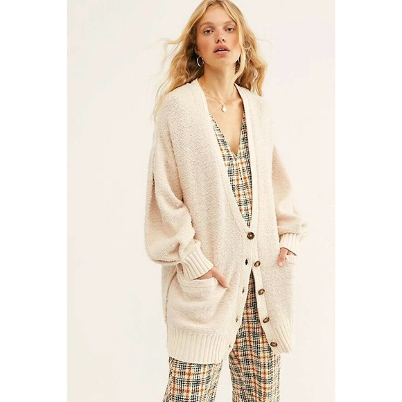 Free People Sweaters - Free People Snow Drop Cardigan S Button Front Balloon Sleeve Oversized Ivory NWT